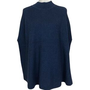 J. Jill Womens Boxy Oversized Waffle Knit Turtleneck Poncho Sweater Navy OS